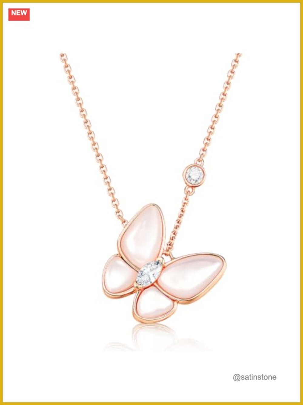 14K Rose Gold Plated 925 Sterling Silver Butterfly Pearl Necklace Dainty Women